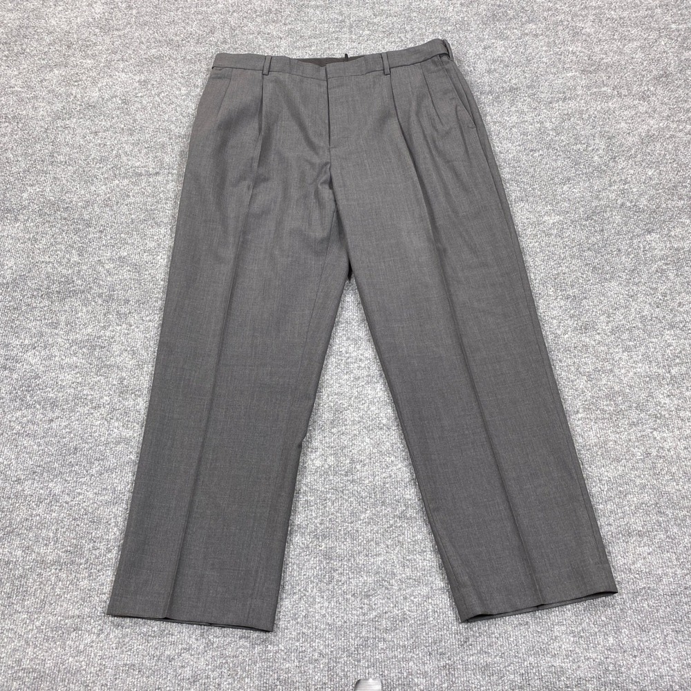 Lands End Dress Pants Mensβ 37 Gray 100% Wool Traditional Fit Double Pleated